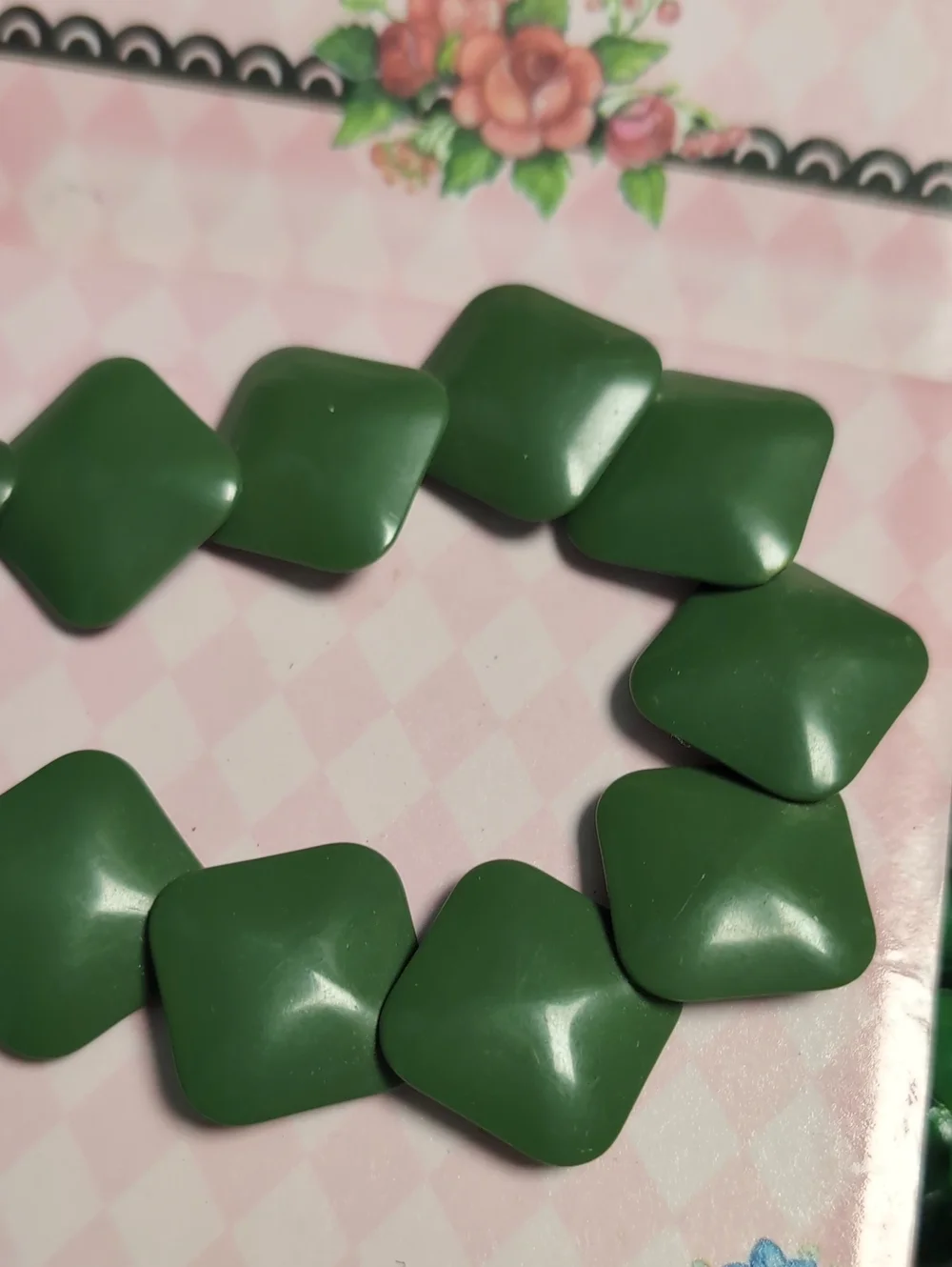 Vtg Overlapping Tile Link Forest Green Necklace